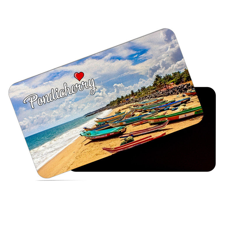dhcrafts Rectangular Rubber Fridge Magnet / Magnetic Card Multicolor Tamil Nadu Pndicherry D2 Design Pack of 1 (8.6cm x 5.4cm)